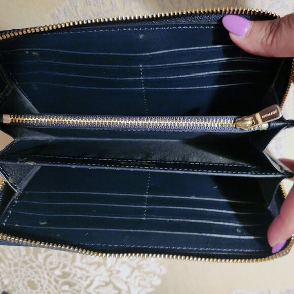 Coach Snakeskin Embossed Leather Zip Accordian Wallet _ Black and Blue _NEW - Picture 7 of 10